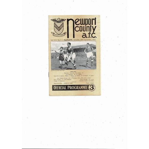 1957/58 Newport County v Southend United Football Programme