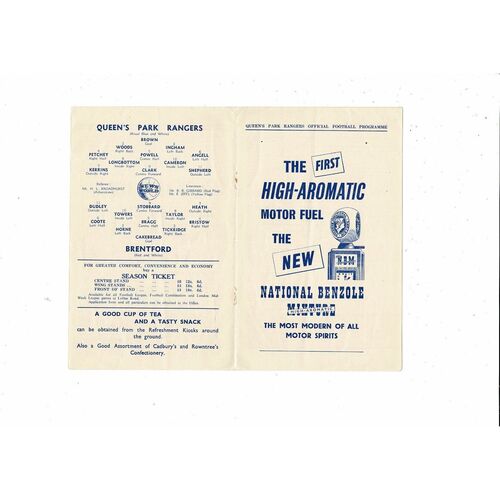 1955/56 Queens Park Rangers v Brentford Football Programme