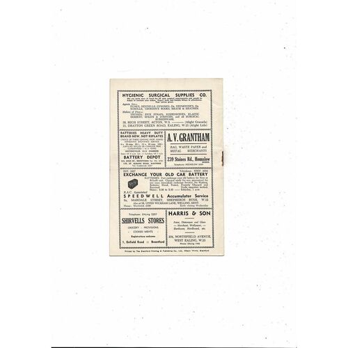 1952/53 Brentford v Nottingham Forest Football Programme