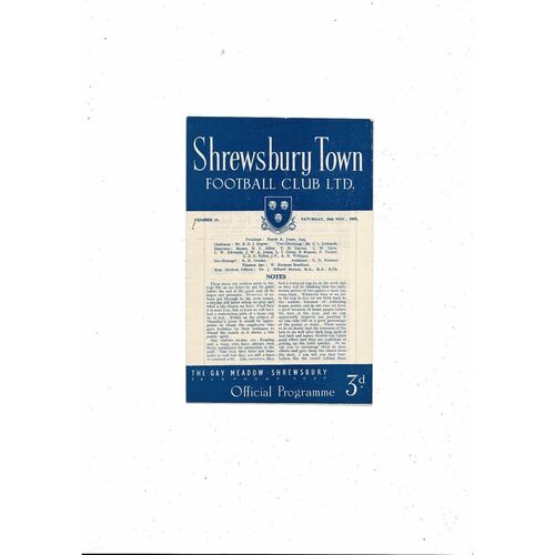 1952/53 Shrewsbury Town v Reading Football Programme