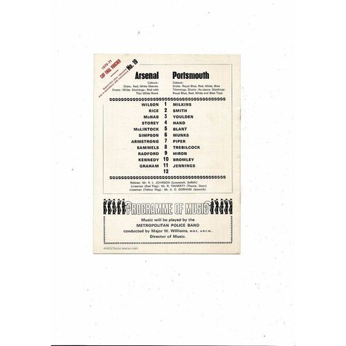 1970/71 Arsenal v Portsmouth FA Cup Replay Football Programme