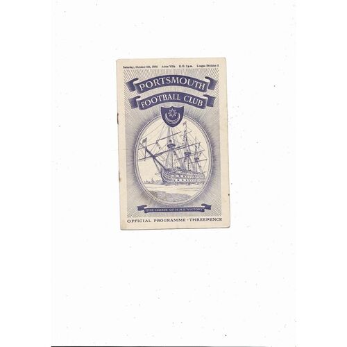 1956/57 Portsmouth v Aston Villa Football Programme
