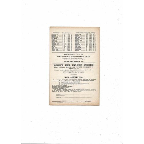 Manchester United v Sheffield United Central League Football Programme 1963/64