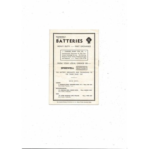 1956/57 Brentford v Swindon Town Football Programme