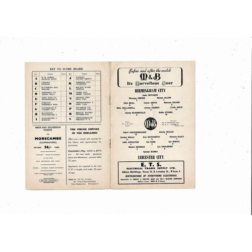 1961/62 Birmingham City v Leicester City Football Programme