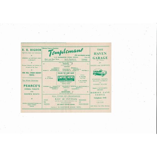 1956/57 Yeovil Town v Bideford Western League Football Programme