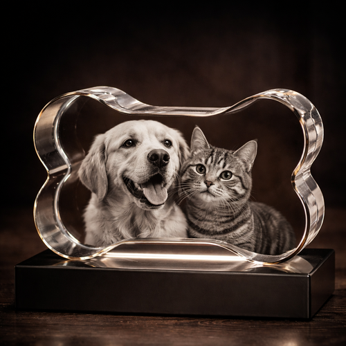 Large Dog Bone 3D Photo Crystal Gift 150×85×50mm