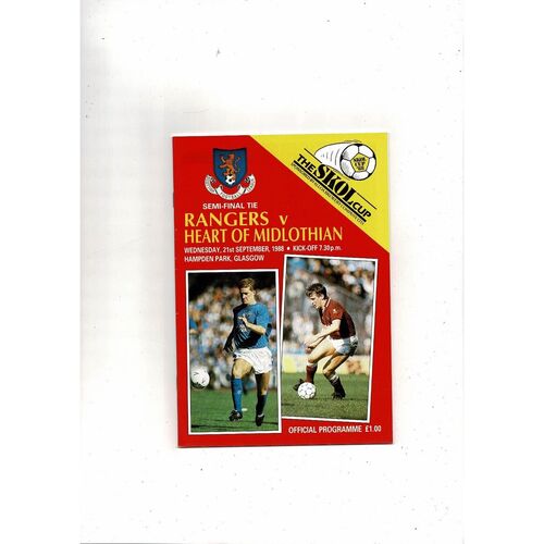 1988/89 Rangers v Hearts Scottish League Cup Semi Final Football Programme