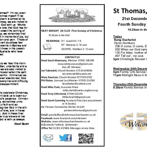 Pew Sheet | The Parish of St Thomas, Exeter