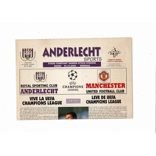 Anderlecht v Manchester United Champions League Football Programme 2000/01