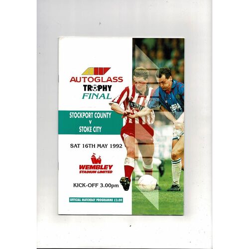 1992 Stockport County v Stoke City Autoglass Trophy Final Football Programme