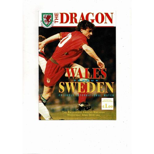 1994 Wales v Sweden International Friendly Football Programme @ Wrexham