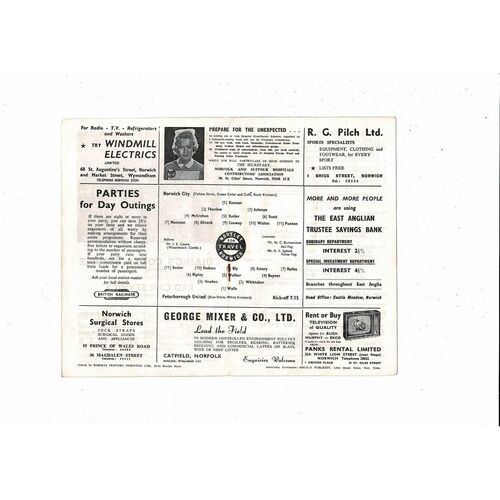 Norwich City v Peterborough United Friendly Football Programme 1961/62