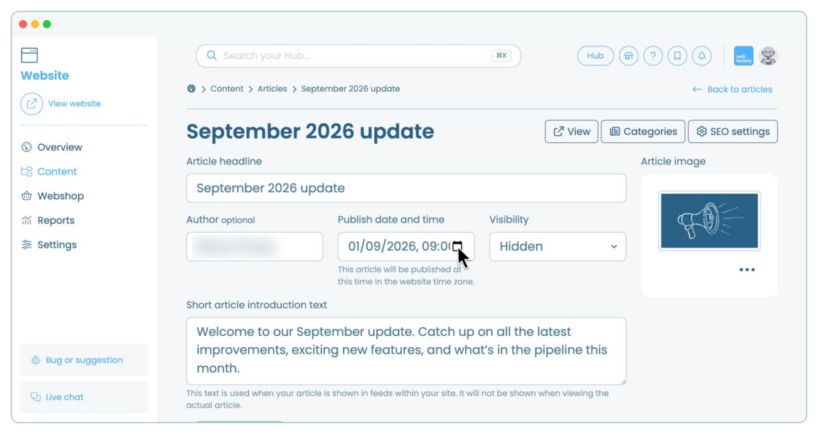 How to edit, schedule, unpublish or remove a blog article | Webfactory Support | Webfactory
