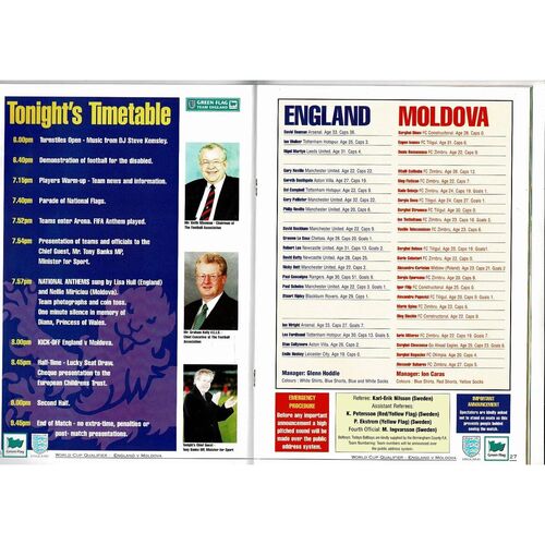 1997 England v Moldova Football Programme