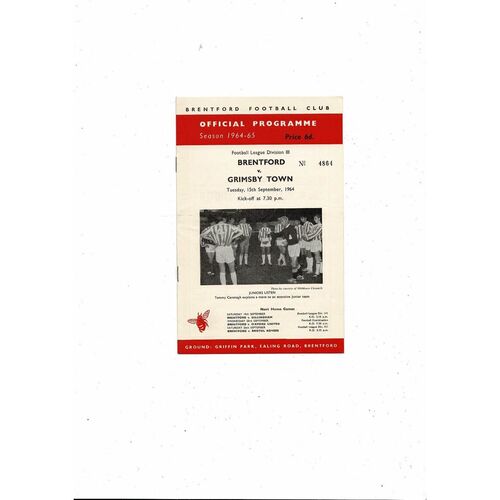 1964/65 Brentford v Grimsby Town Football Programme