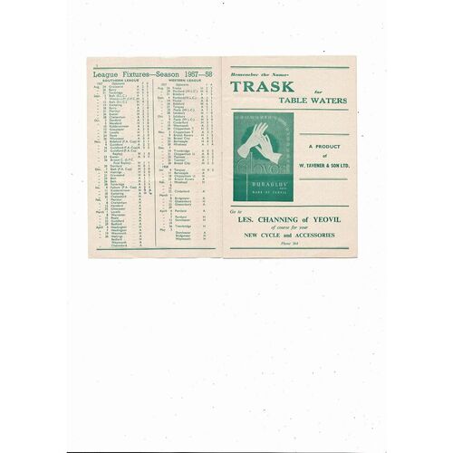 1957/58 Yeovil Town v Kidderminster Southern League Football Programme