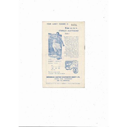1954/55 Tranmere Rovers v Hartlepool United Football Programme