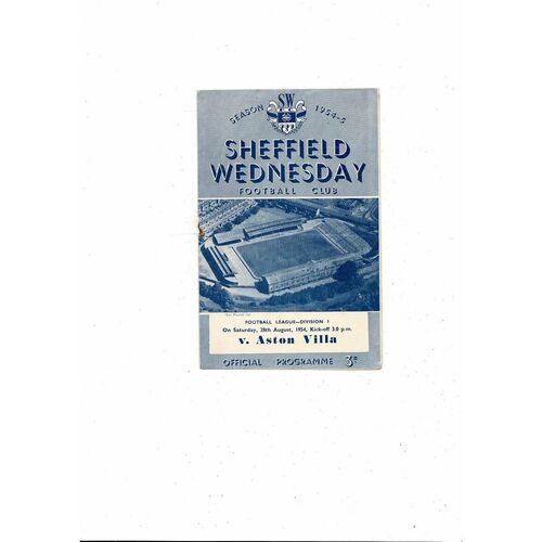 1954/55 Sheffield Wednesday v Aston Villa Football Programme