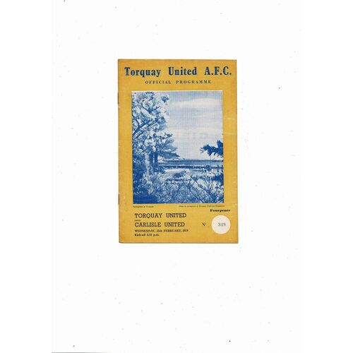 1958/59 Torquay United v Carlisle United Football Programme