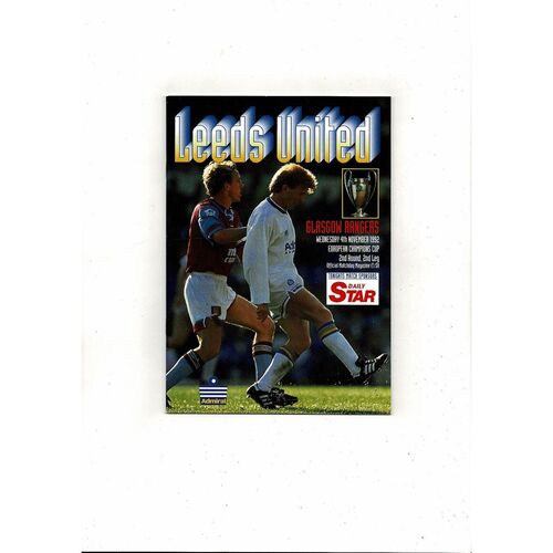Leeds United v Glasgow Rangers European Champions Cup Football Programme 1992/93
