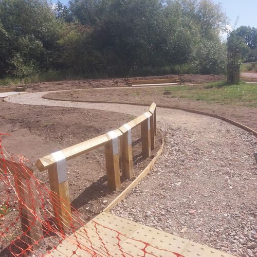 Path complete and bases in place around sensory path ready for the benches to be placed