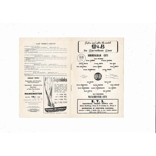 1960/61 Birmingham City v Manchester City Football Programme