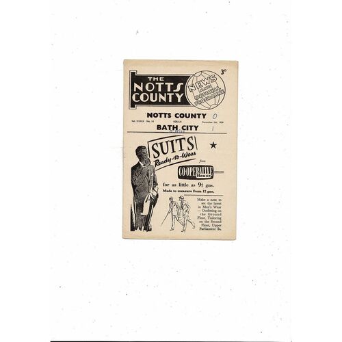 Notts County v Bath City FA Cup Football Programme 1959/60