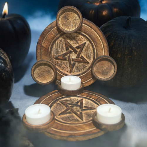 Wooden Pentagram tealight set