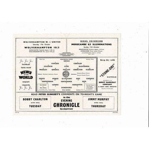 Manchester United v Real Madrid Friendly Football Programme 1959/60
