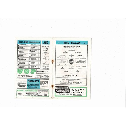 1958/59 Manchester City v Aston Villa Football Programme