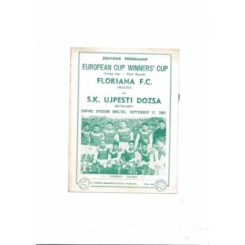 Floriana v Ujpesti Dozsa European Cup Winners Cup Football Programme 1961/62