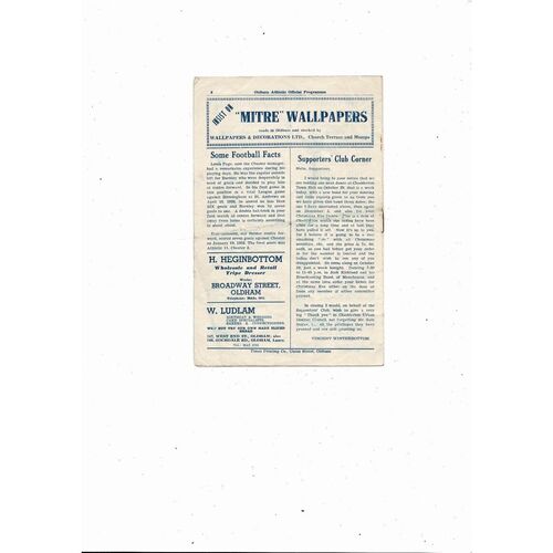 1955/56 Oldham Athletic v Chester Football Programme