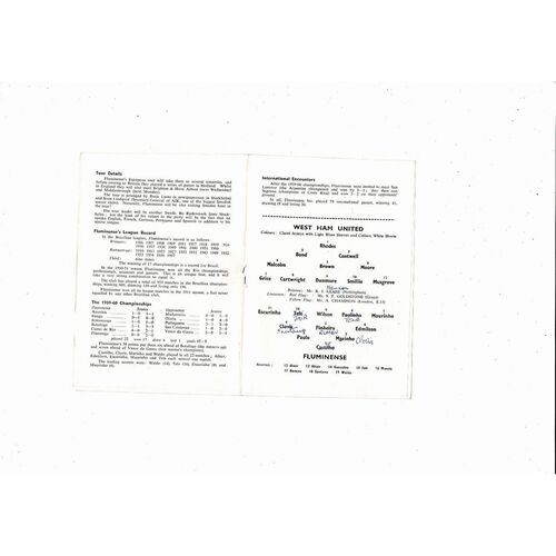 1959/60 West Ham United v Fluminense Friendly Football Programme