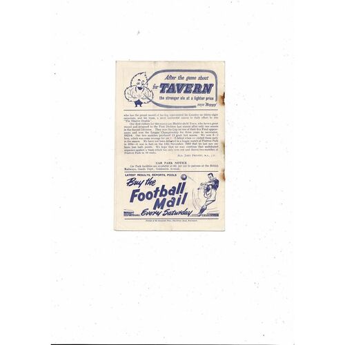 1954/55 Portsmouth v Huddersfield Town Football Programme
