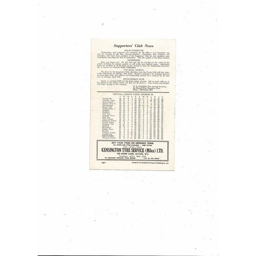 1961/62 Brentford v Northampton Town Football Programme