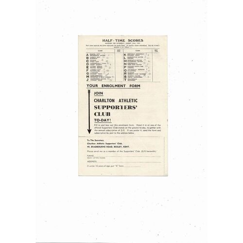 1958/59 Charlton Athletic v Sheffield United Football Programme