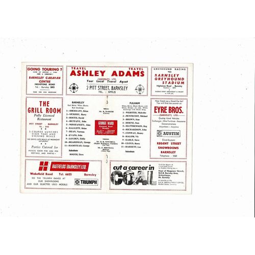 1969/70 Barnsley v Fulham Football Programme