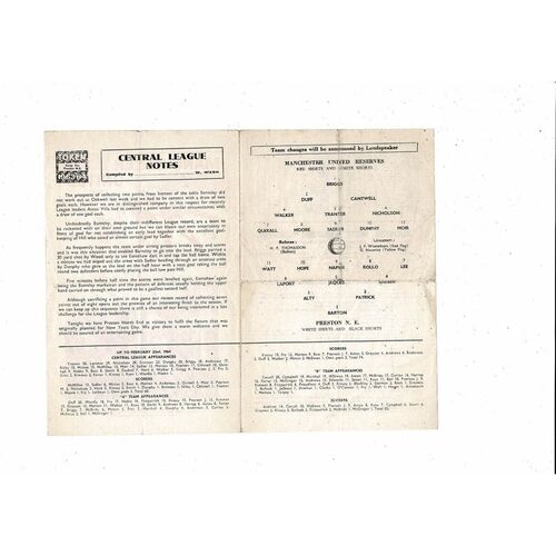 Manchester United v Preston Central League Football Programme 1963/64