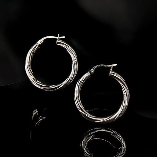 White gold twisted creoles