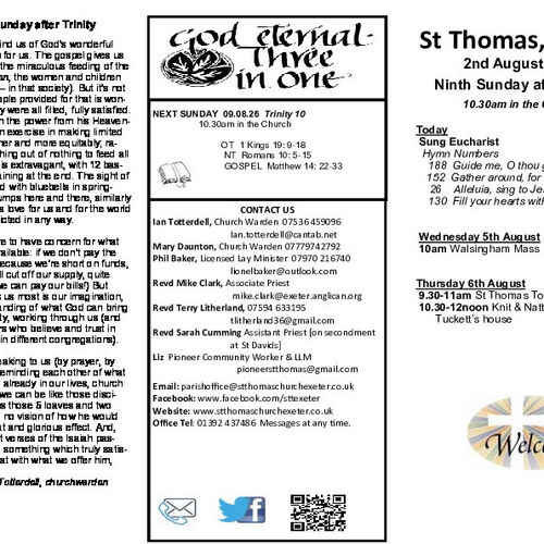 Pew Sheet | The Parish of St Thomas, Exeter
