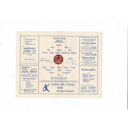 1956/57 Burnley v Preston North End Football Programme