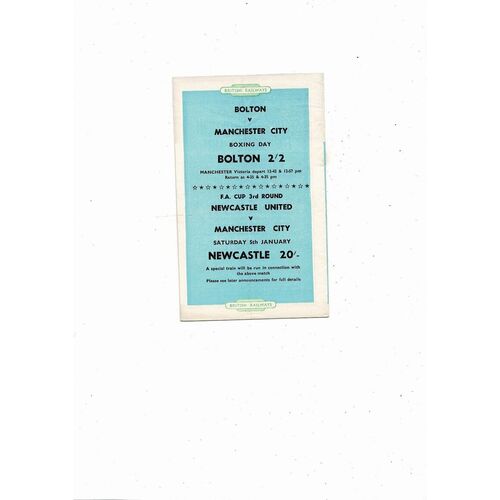 1956/57 Manchester City v Bolton Wanderers Football Programme
