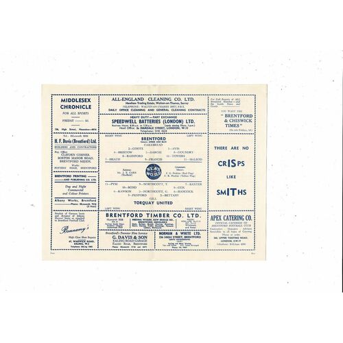 1960/61 Brentford v Torquay United Football Programme