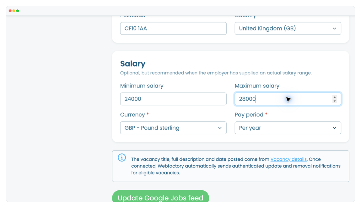 How to set up Google Jobs for a vacancy? | Webfactory Support | Webfactory