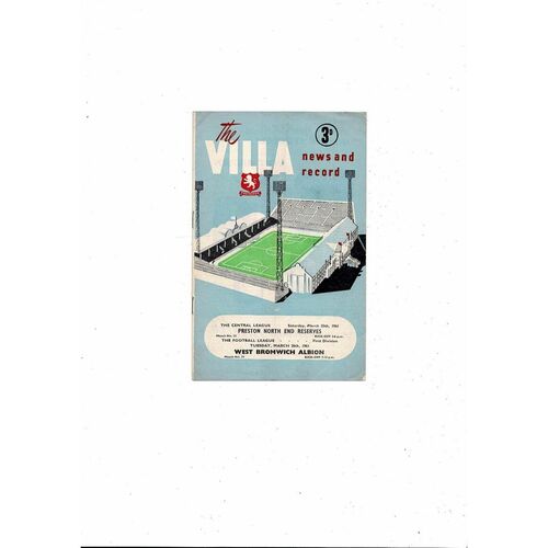 1960/61 Aston Villa v West Bromwich Albion & Preston Reserves Double Football Programme