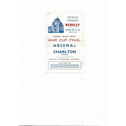 1943 Arsenal v Charlton Athletic League South Cup Final Football Programme