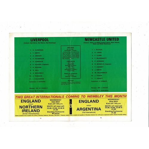 1974 Liverpool v Newcastle United FA Cup Final Football Programme