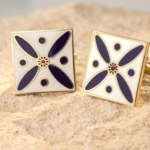 Cufflinks. The Persian Cross. Purple on White with 1 Central Red Stone.