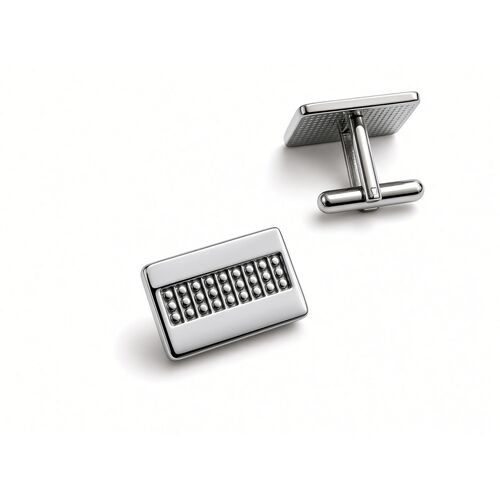 Chrome Rectangular Cufflinks with Bead Grid – 20mm x 8mm (One Pair)
